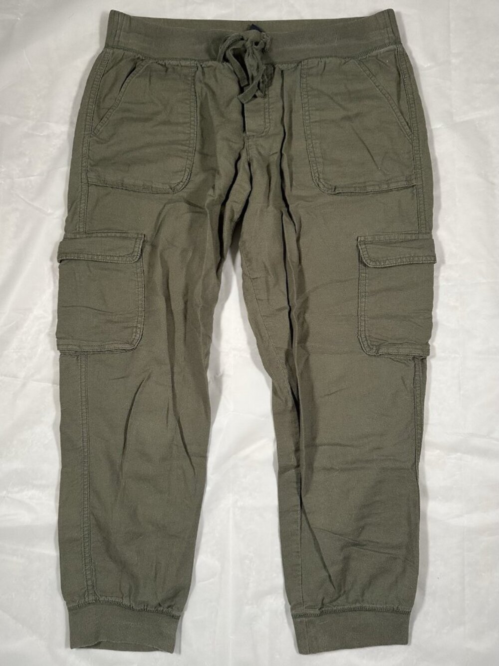 EUC Gap Green Cargo Womens Pants Drawstring Stretch Comfort Medium M Pockets